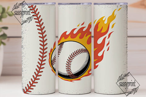 Flaming Baseball 20oz Tumbler Wrap Sublimation sassyprint 