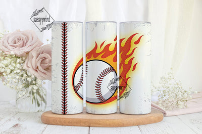 Flaming Baseball 20oz Tumbler Wrap Sublimation sassyprint 