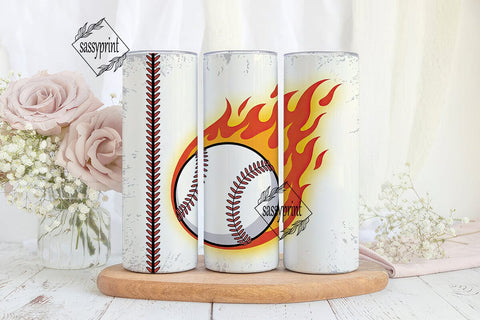 Flaming Baseball 20oz Tumbler Wrap Sublimation sassyprint 