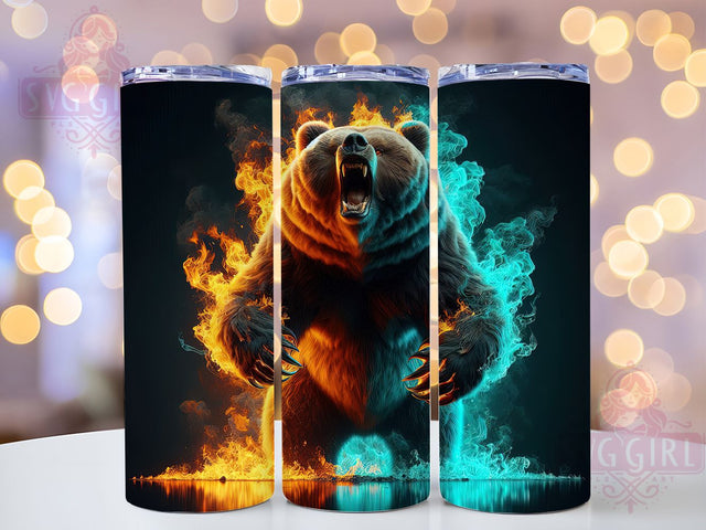 Flaming Beast Bear Power Tumbler, Wild Animal Cup, Fire Beast Design, Bear Power Present, Wildlife Art Tumbler, Nature Beast Gift, Flaming Bear Cup Sublimation SvggirlplusArt 