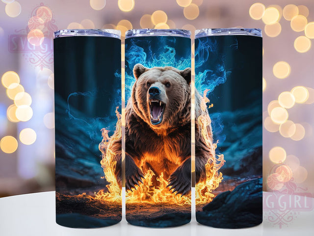 Flaming Beast Bear Power Tumbler, Wild Animal Cup, Fire Beast Design, Bear Power Present, Wildlife Art Tumbler, Nature Beast Gift, Flaming Bear Cup Sublimation SvggirlplusArt 
