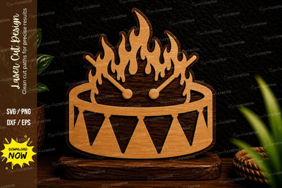 Flaming Drum Ornament Laser Cut Svg Design SVG Regulrcrative 