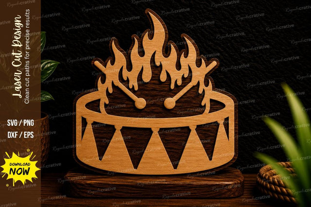 Flaming Drum Ornament Laser Cut Svg Design SVG Regulrcrative 