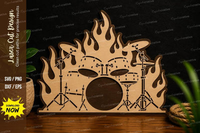 Flaming Drum Set Laser Cut SVG File SVG Regulrcrative 