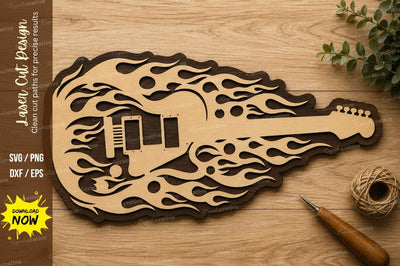 Flaming Guitar Laser Cut SVG Design SVG Regulrcrative 