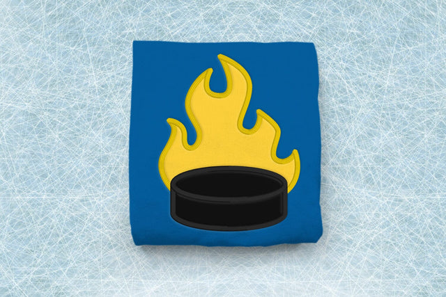 Flaming Hockey Puck Applique Embroidery Embroidery/Applique DESIGNS Designed by Geeks 