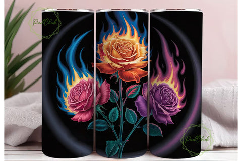 Flaming Roses 20oz Tumbler Wrap Sublimation PixelChick 