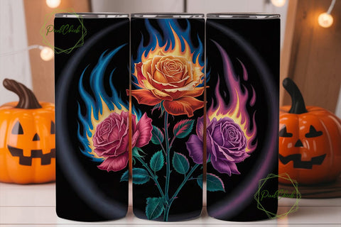 Flaming Roses 20oz Tumbler Wrap Sublimation PixelChick 