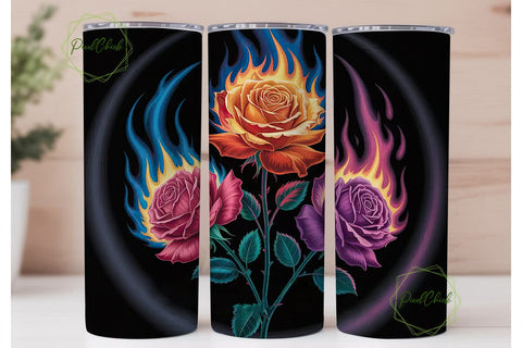 Flaming Roses 20oz Tumbler Wrap Sublimation PixelChick 