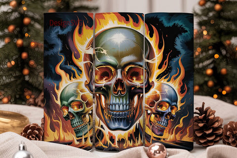 Flaming Skull 20oz Tumbler Wrap Sublimation DesignSVG 