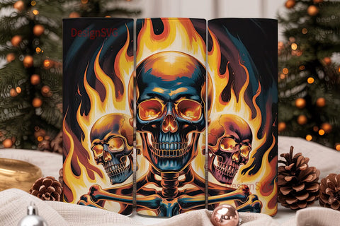 Flaming Skull 20oz Tumbler Wrap Sublimation DesignSVG 