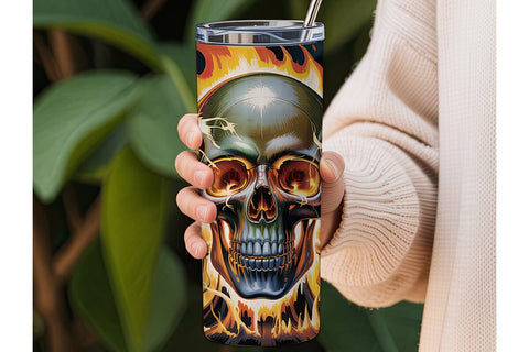Flaming Skull 20oz Tumbler Wrap Sublimation DesignSVG 