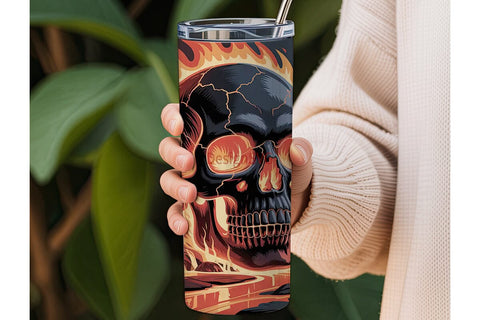 Flaming Skull 20oz Tumbler Wrap Sublimation DesignSVG 