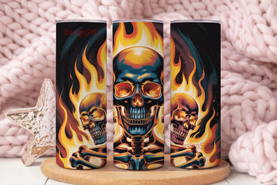 Flaming Skull 20oz Tumbler Wrap Sublimation DesignSVG 
