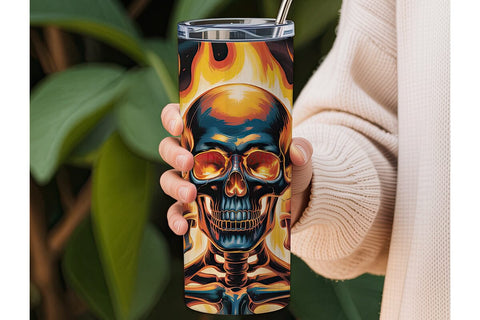 Flaming Skull 20oz Tumbler Wrap Sublimation DesignSVG 