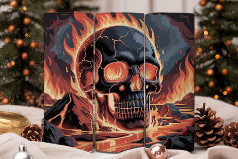 Flaming Skull 20oz Tumbler Wrap Sublimation DesignSVG 