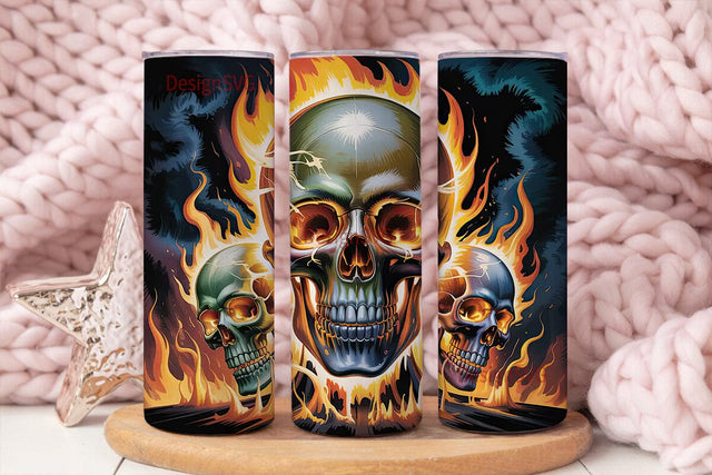 Flaming Skull 20oz Tumbler Wrap Sublimation DesignSVG 