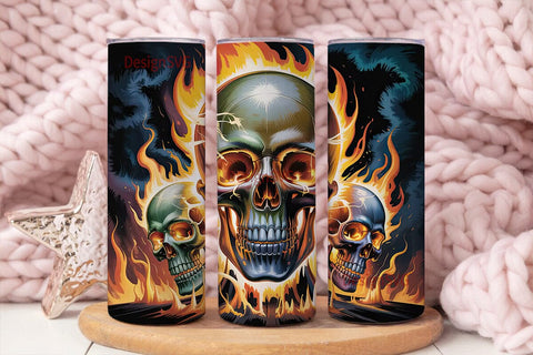 Flaming Skull 20oz Tumbler Wrap Sublimation DesignSVG 