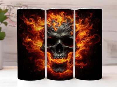 Flaming Skull Biker Gothic Tumbler Wrap, Gothic Tumbler Art, Biker Style Cup, Fire Pattern Wrap, Motorcycle Culture Gift, Edgy Skull Pattern, Rock Style Drinkware Sublimation Lara' s Designs 