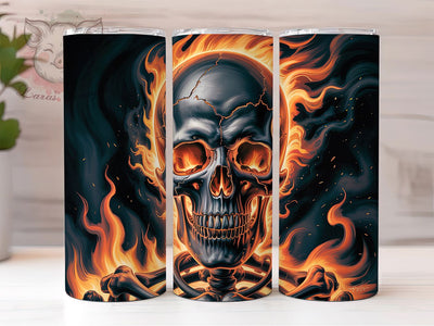 Flaming Skull Biker Gothic Tumbler Wrap, Gothic Tumbler Art, Biker Style Cup, Fire Pattern Wrap, Motorcycle Culture Gift, Edgy Skull Pattern, Rock Style Drinkware Sublimation Lara' s Designs 