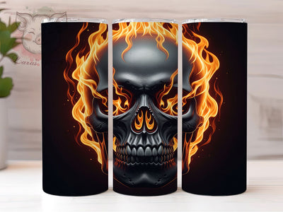 Flaming Skull Biker Gothic Tumbler Wrap, Gothic Tumbler Art, Biker Style Cup, Fire Pattern Wrap, Motorcycle Culture Gift, Edgy Skull Pattern, Rock Style Drinkware Sublimation Lara' s Designs 