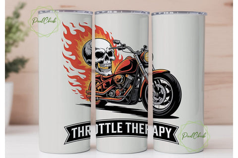 Flaming Skull Motorcycle 20oz Tumbler Sublimation PixelChick 