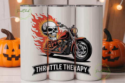 Flaming Skull Motorcycle 20oz Tumbler Sublimation PixelChick 