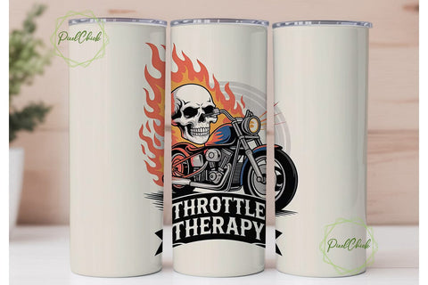 Flaming Skull Motorcycle 20oz Tumbler Sublimation PixelChick 