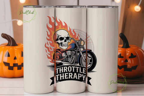 Flaming Skull Motorcycle 20oz Tumbler Sublimation PixelChick 