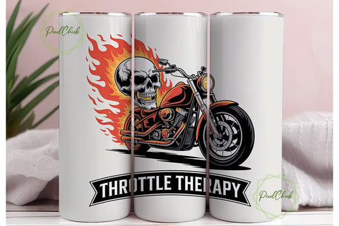Flaming Skull Motorcycle 20oz Tumbler Sublimation PixelChick 