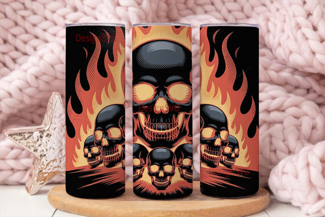 Flaming Skull Tumbler Wrap Sublimation DesignSVG 