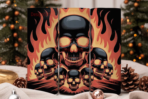 Flaming Skull Tumbler Wrap Sublimation DesignSVG 