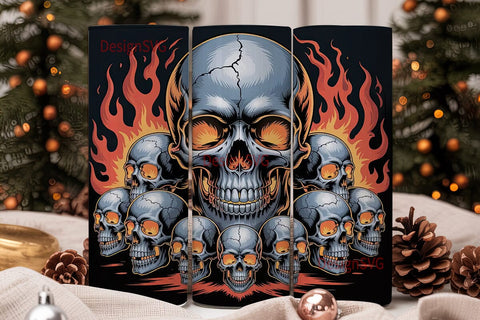Flaming Skull Tumbler Wrap Sublimation DesignSVG 