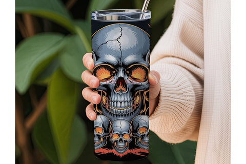 Flaming Skull Tumbler Wrap Sublimation DesignSVG 