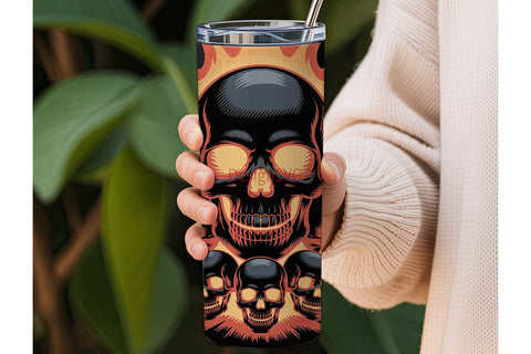 Flaming Skull Tumbler Wrap Sublimation DesignSVG 