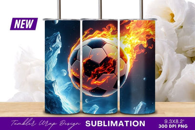 Flaming Soccer Ball With Lightning Tumbler Png Sublimation Regulrcrative 