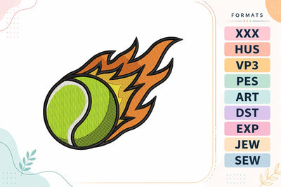 Flaming Tennis Ball Sports Embroidery Design Embroidery/Applique DESIGNS sg embroidery 