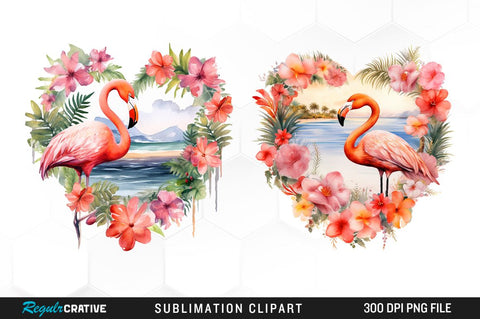 Flamingo And Beach Clipart Bundle Sublimation Regulrcrative 