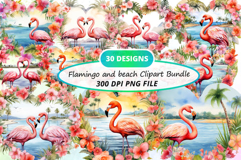 Flamingo And Beach Clipart Bundle Sublimation Regulrcrative 