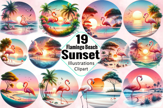Flamingo Beach Sunset Clipart Sublimation Clipart Bundle Sublimation SVGArt 