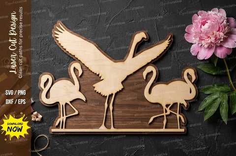 Flamingo Bird Silhouette Set – Laser Cut Wooden Decorative Design SVG Regulrcrative 