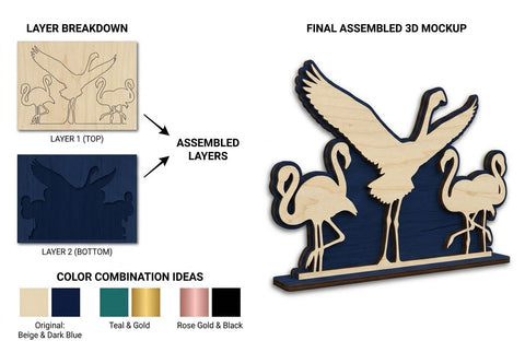 Flamingo Bird Silhouette Set – Laser Cut Wooden Decorative Design SVG Regulrcrative 