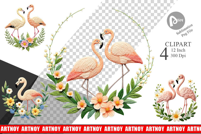 Flamingo Embroidery Clipart Sublimation artnoy 