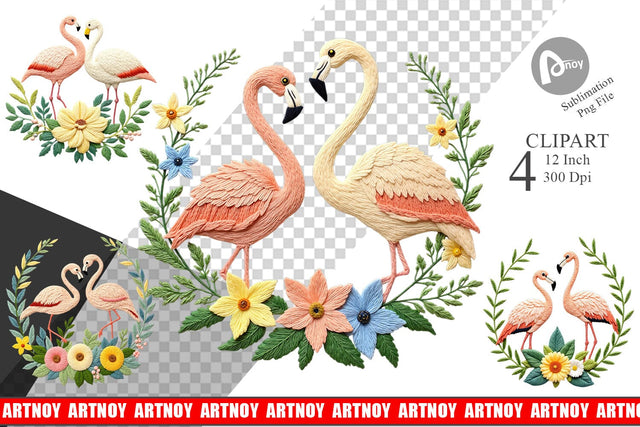 Flamingo Embroidery Clipart Sublimation artnoy 