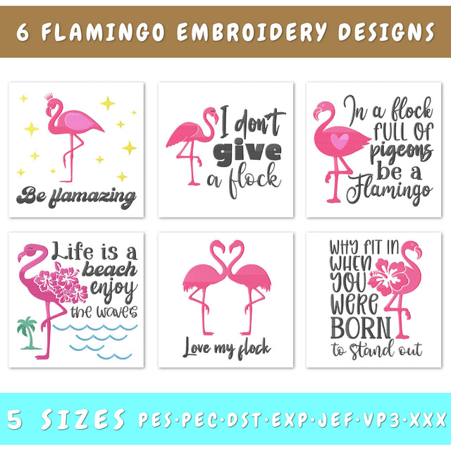 Flamingo Embroidery Designs Bundle - 6 Designs, Flamingo Quotes Embroidery Patterns, Flamingo Sayings Embroidery Files Embroidery/Applique DESIGNS HappyDesignStudio 