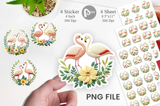Flamingo Embroidery Sticker Sublimation artnoy 