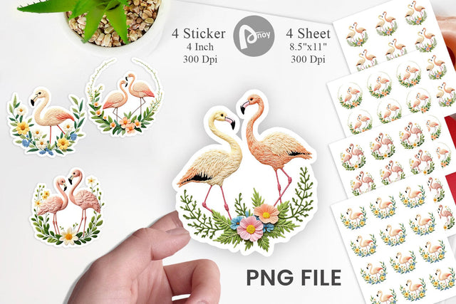 Flamingo Embroidery Sticker Sublimation artnoy 
