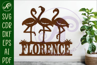 Flamingo Family Name Sign SVG Tropical Wall Decor Laser Cut SVG APInspireddesigns 