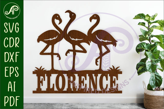 Flamingo Family Name Sign SVG Tropical Wall Decor Laser Cut SVG APInspireddesigns 