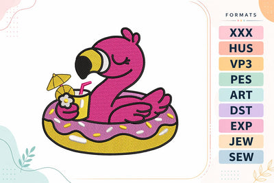 Flamingo Float with Drink Cute Tropical Summer Machine Embroidery Design Embroidery/Applique DESIGNS sg embroidery 